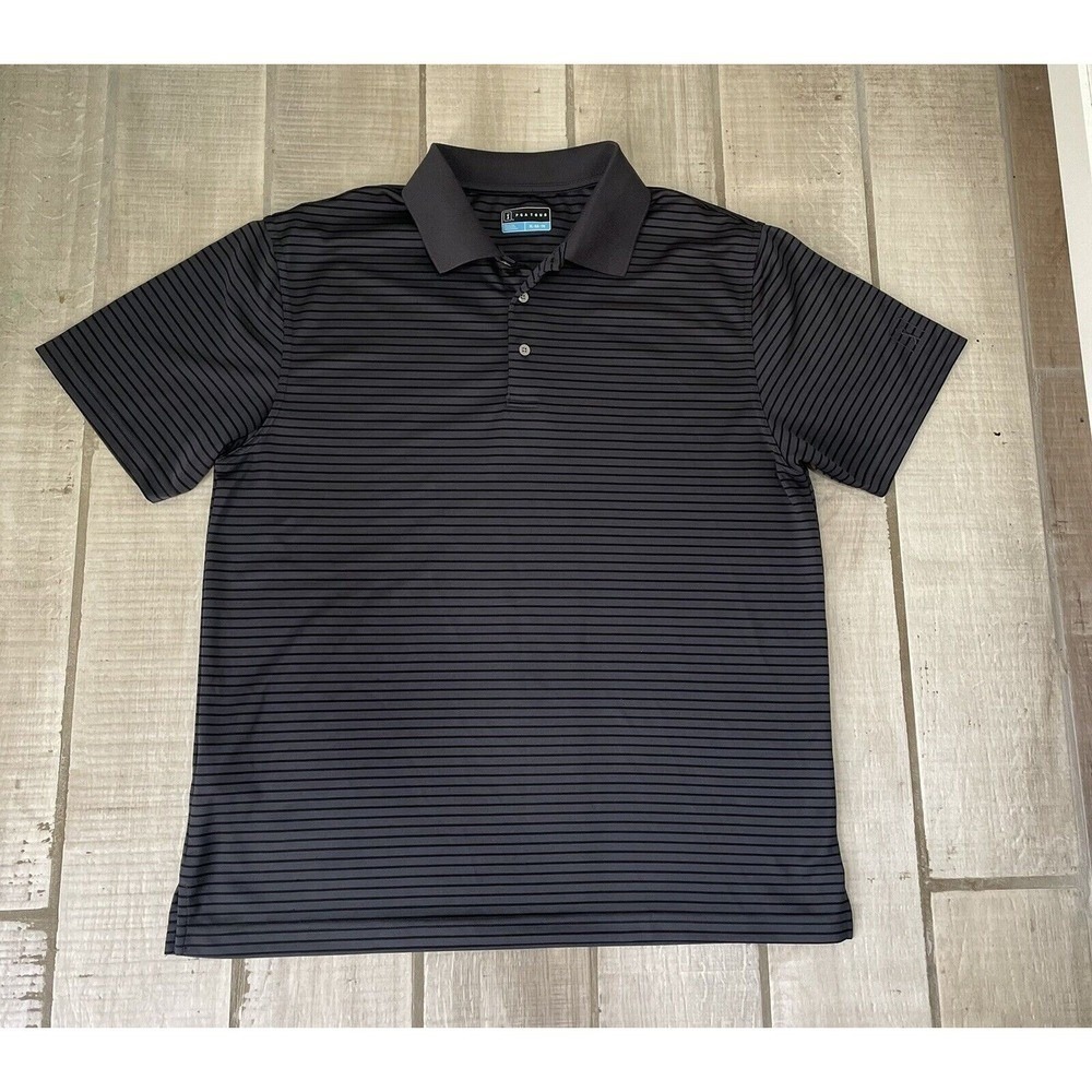PGA Tour Mens Polo Size XL Striped‎ Gray Black Short Sleeve Airflux